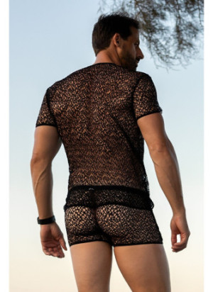 T-shirt noir sexy filet irrégulier fétichiste - LM810-77BLK